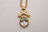 Authentic Christian Dior Gold Tone Chain Rhinestone Pendant Necklace CD 4395J