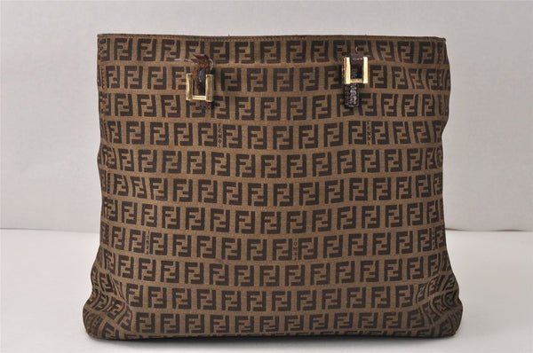 Authentic FENDI Zucchino Shoulder Tote Bag Canvas Leather Brown Junk 4395K