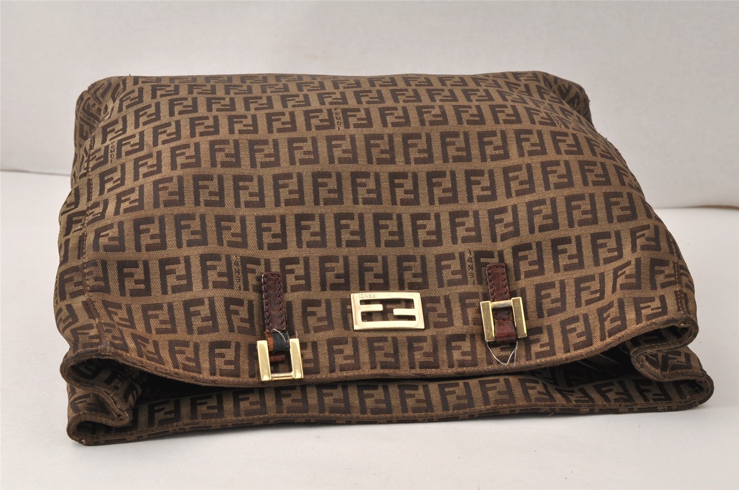 Authentic FENDI Zucchino Shoulder Tote Bag Canvas Leather Brown Junk 4395K