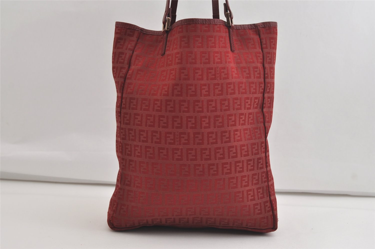 Authentic FENDI Zucchino Vintage Hand Tote Bag Purse Canvas Leather Red 4397K