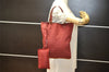 Authentic FENDI Zucchino Vintage Hand Tote Bag Purse Canvas Leather Red 4397K