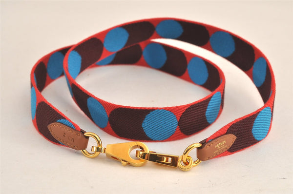 Authentic HERMES Shoulder Strap Flipper Ball Canvas Leather 36.8"" Red Blue 4398M