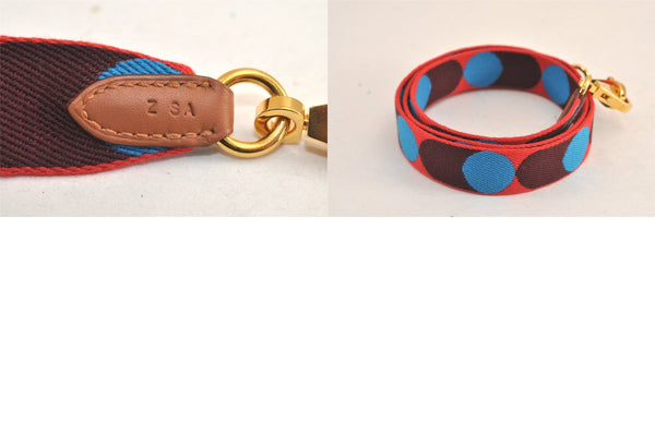 Authentic HERMES Shoulder Strap Flipper Ball Canvas Leather 36.8"" Red Blue 4398M