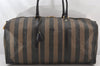 Authentic FENDI Pequin Pattern PVC Leather Travel Boston Bag Brown Junk 4399K