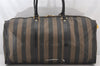 Authentic FENDI Pequin Pattern PVC Leather Travel Boston Bag Brown Junk 4399K