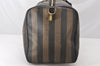 Authentic FENDI Pequin Pattern PVC Leather Travel Boston Bag Brown Junk 4399K