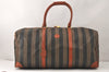 Authentic FENDI Pequin Pattern PVC Leather Travel Boston Bag Brown Junk 4400K