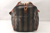 Authentic FENDI Pequin Pattern PVC Leather Travel Boston Bag Brown Junk 4400K