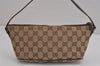 Authentic GUCCI Vintage Hand Bag Pouch Purse GG Canvas Leather 07198 Brown 4401J