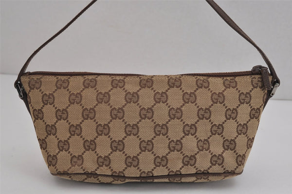 Authentic GUCCI Vintage Hand Bag Pouch Purse GG Canvas Leather 07198 Brown 4401J