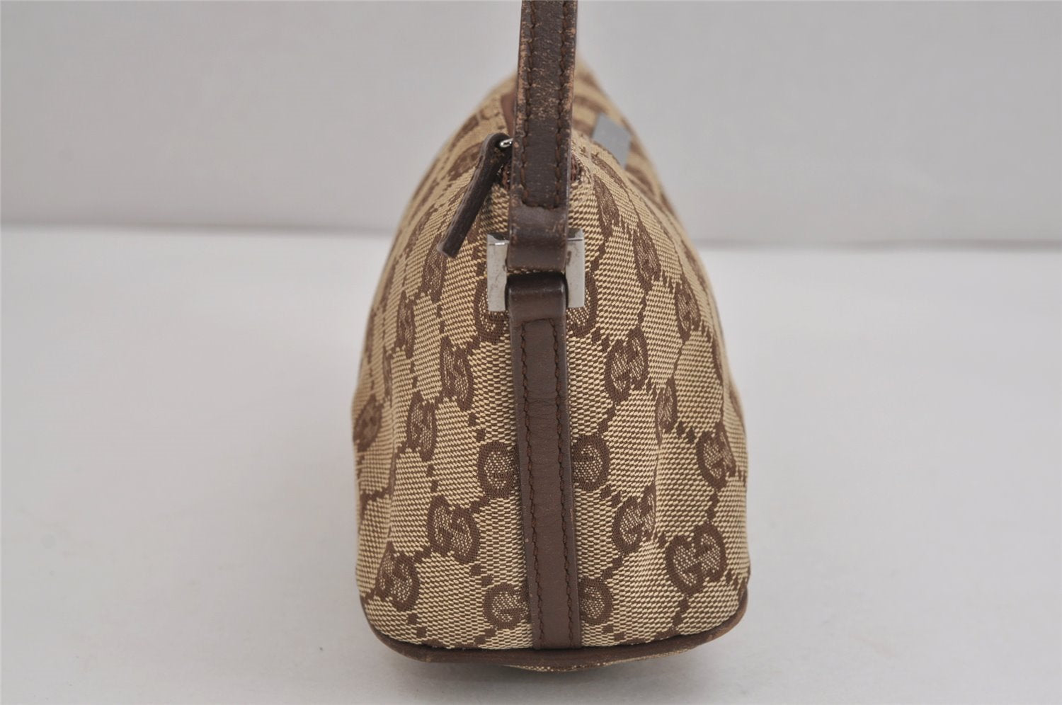 Authentic GUCCI Vintage Hand Bag Pouch Purse GG Canvas Leather 07198 Brown 4401J