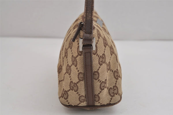 Authentic GUCCI Vintage Hand Bag Pouch Purse GG Canvas Leather 07198 Brown 4401J