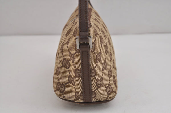 Authentic GUCCI Vintage Hand Bag Pouch Purse GG Canvas Leather 07198 Brown 4401J
