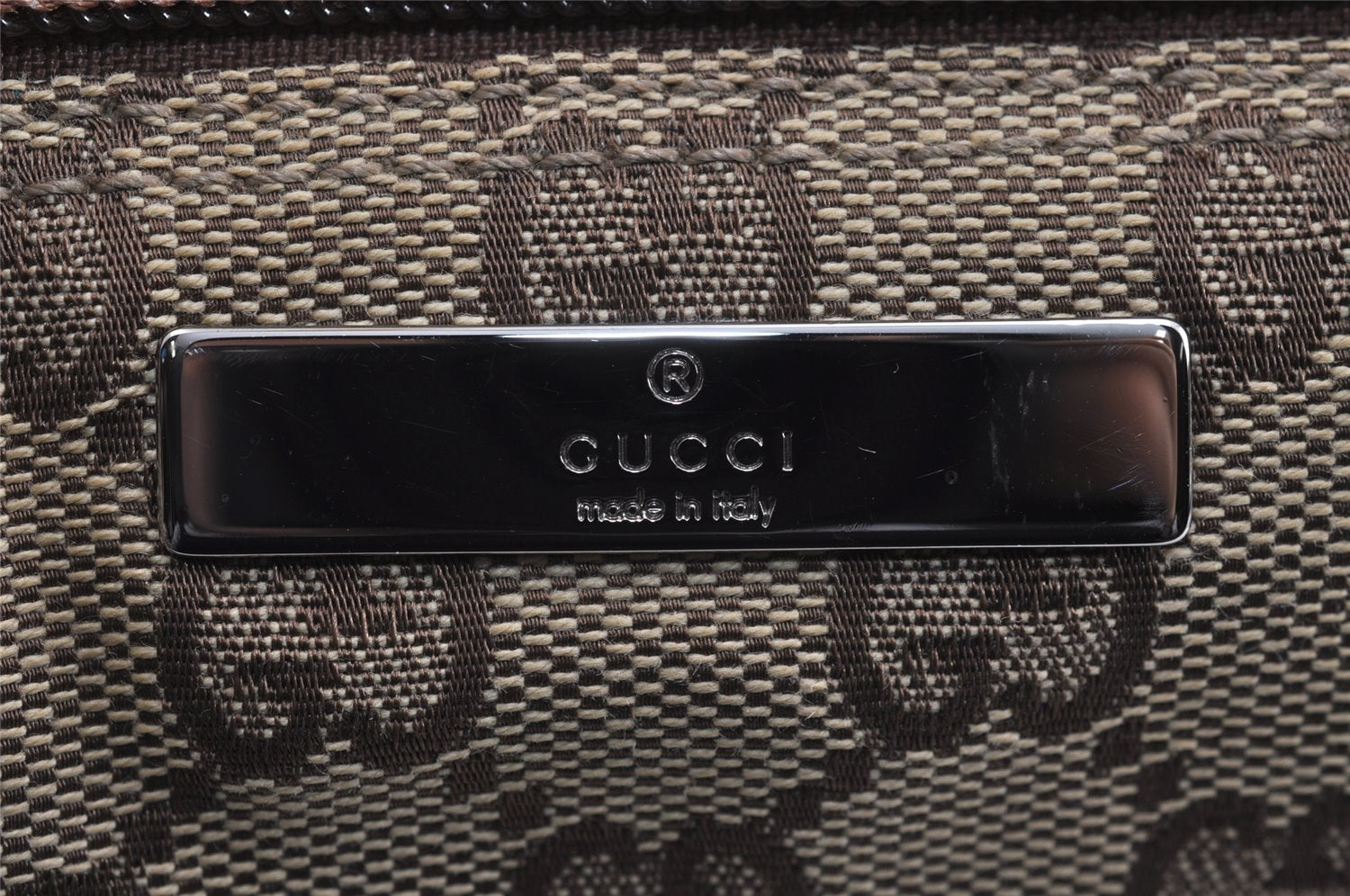 Authentic GUCCI Vintage Hand Bag Pouch Purse GG Canvas Leather 07198 Brown 4401J