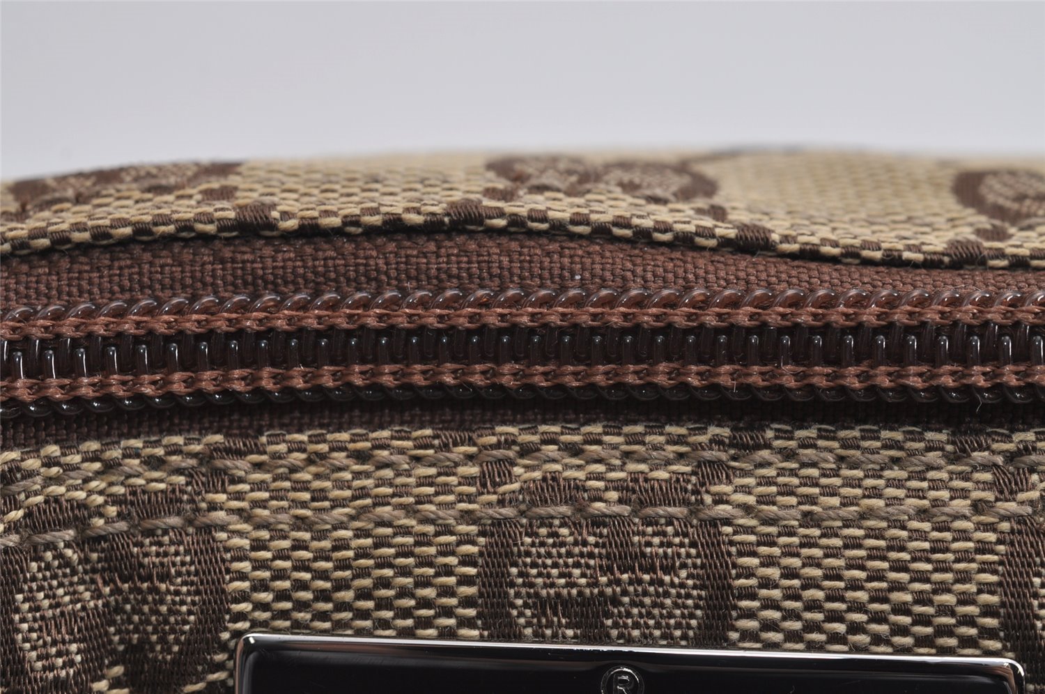 Authentic GUCCI Vintage Hand Bag Pouch Purse GG Canvas Leather 07198 Brown 4401J