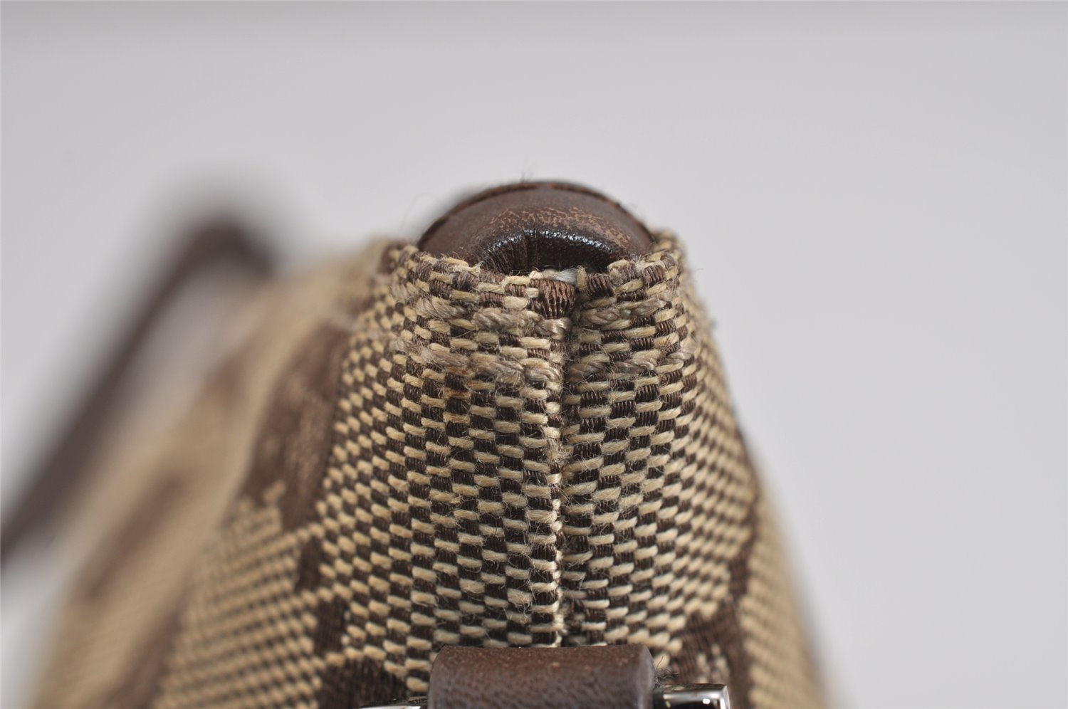 Authentic GUCCI Vintage Hand Bag Pouch Purse GG Canvas Leather 07198 Brown 4401J