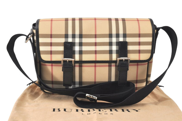 Authentic BURBERRY Nova Check Shoulder Cross Body Bag PVC Leather Beige 4401K