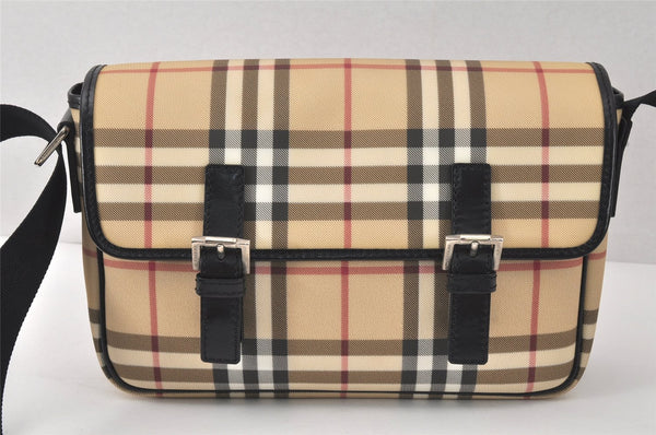 Authentic BURBERRY Nova Check Shoulder Cross Body Bag PVC Leather Beige 4401K