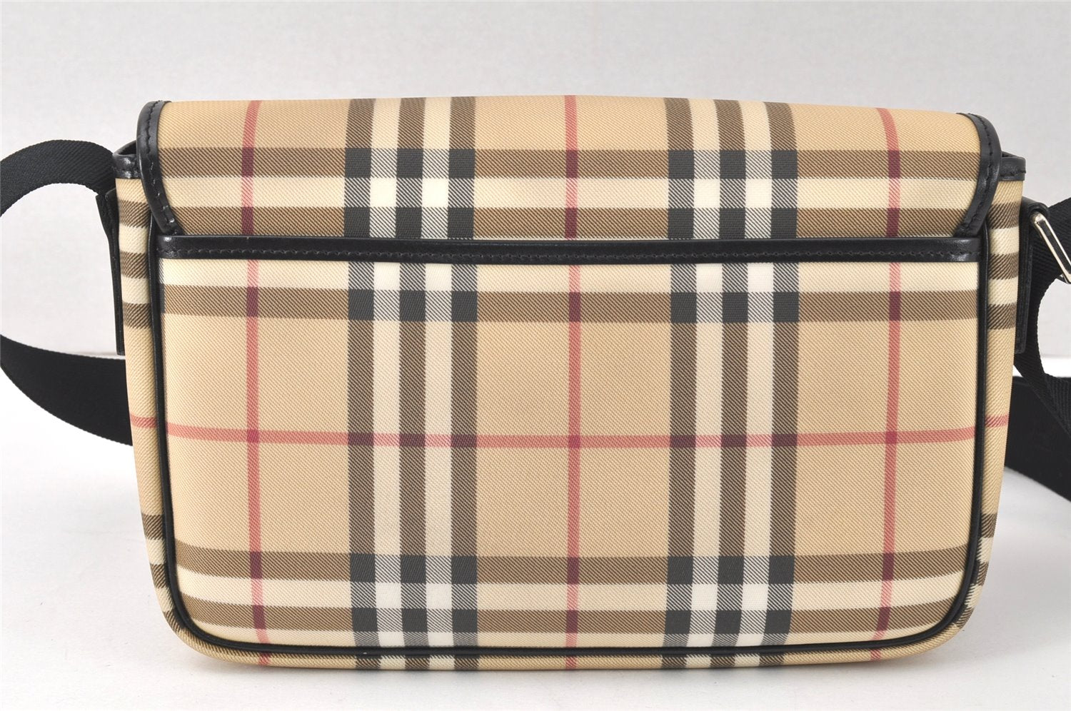 Authentic BURBERRY Nova Check Shoulder Cross Body Bag PVC Leather Beige 4401K