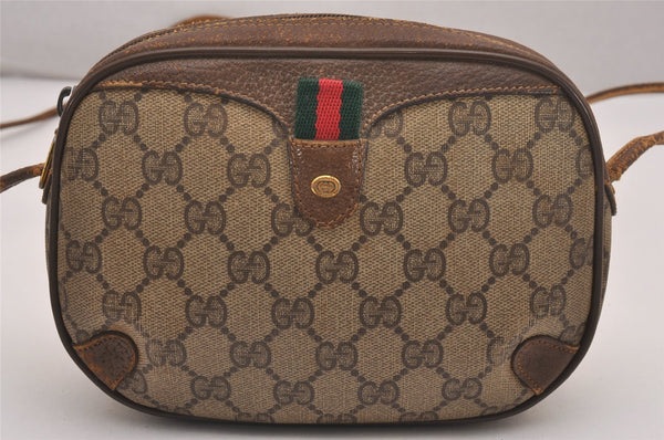 Authentic GUCCI Web Sherry Line Shoulder Cross Bag GG PVC Leather Brown 4402J