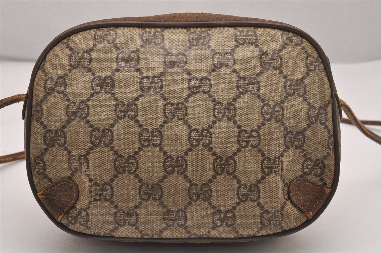 Authentic GUCCI Web Sherry Line Shoulder Cross Bag GG PVC Leather Brown 4402J