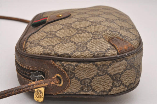 Authentic GUCCI Web Sherry Line Shoulder Cross Bag GG PVC Leather Brown 4402J