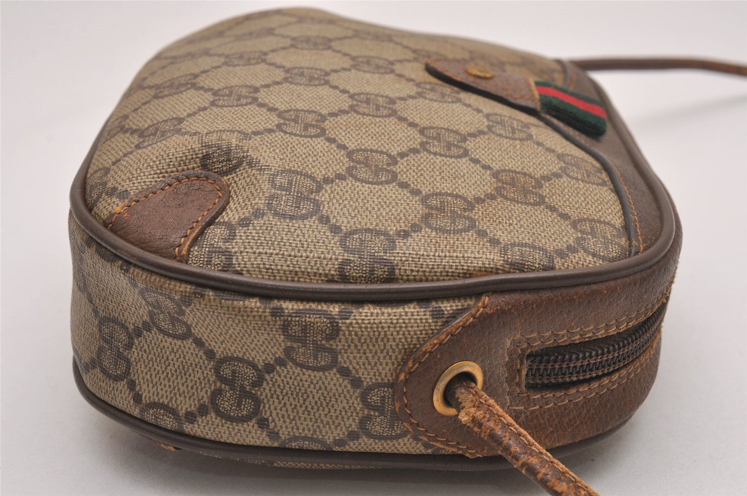Authentic GUCCI Web Sherry Line Shoulder Cross Bag GG PVC Leather Brown 4402J
