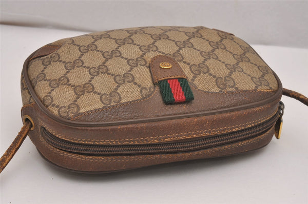 Authentic GUCCI Web Sherry Line Shoulder Cross Bag GG PVC Leather Brown 4402J
