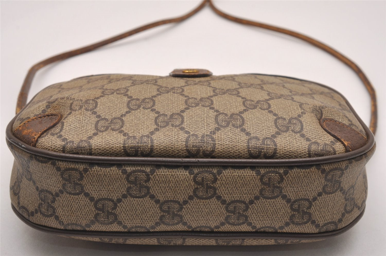 Authentic GUCCI Web Sherry Line Shoulder Cross Bag GG PVC Leather Brown 4402J