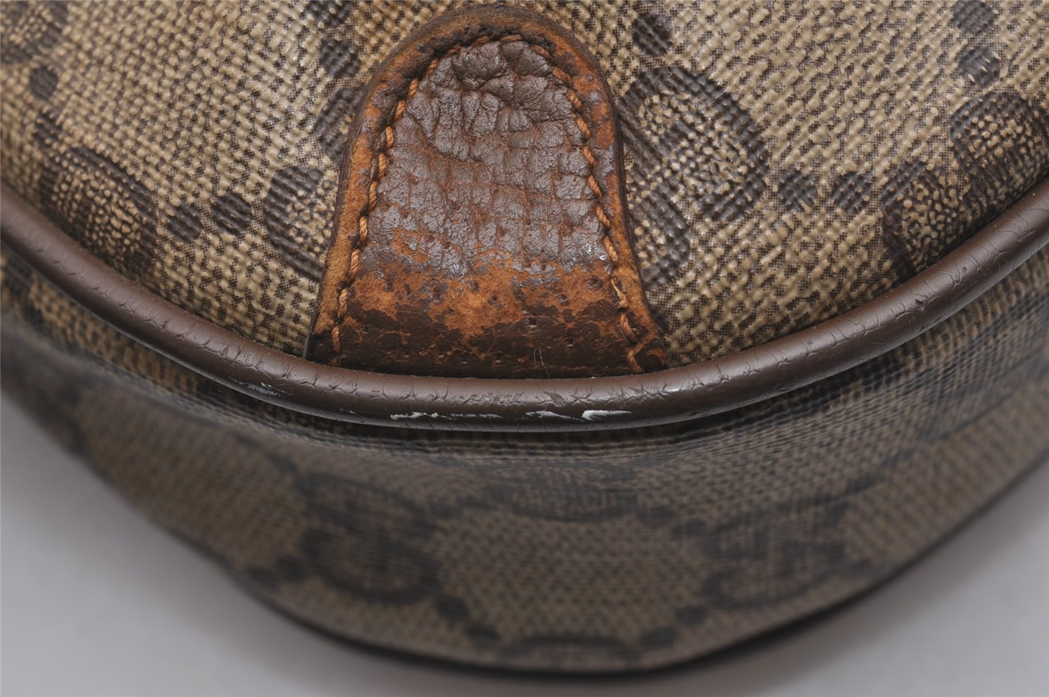 Authentic GUCCI Web Sherry Line Shoulder Cross Bag GG PVC Leather Brown 4402J