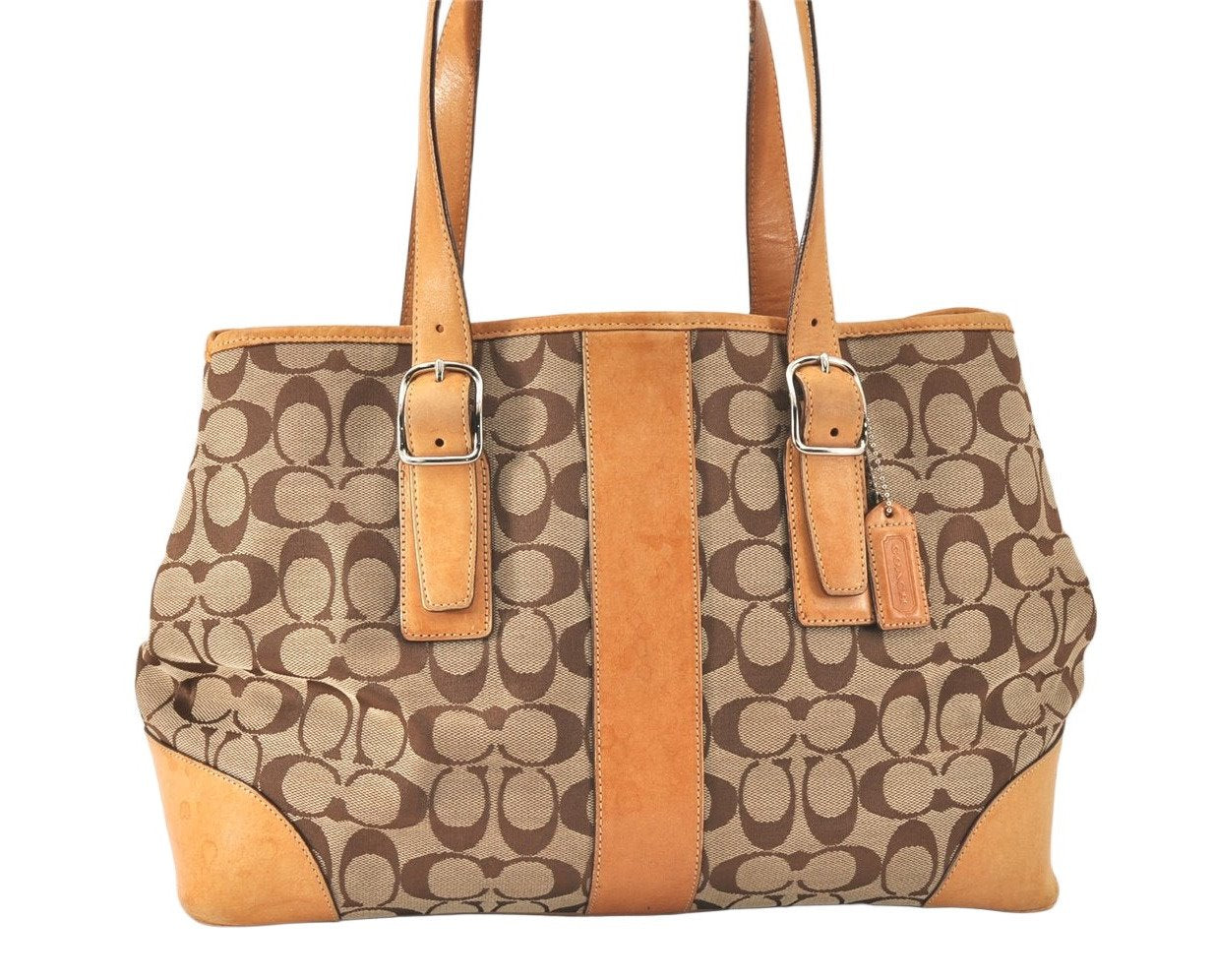 Authentic COACH Signature Shoulder Tote Bag Canvas Leather 6337 Brown 4402K