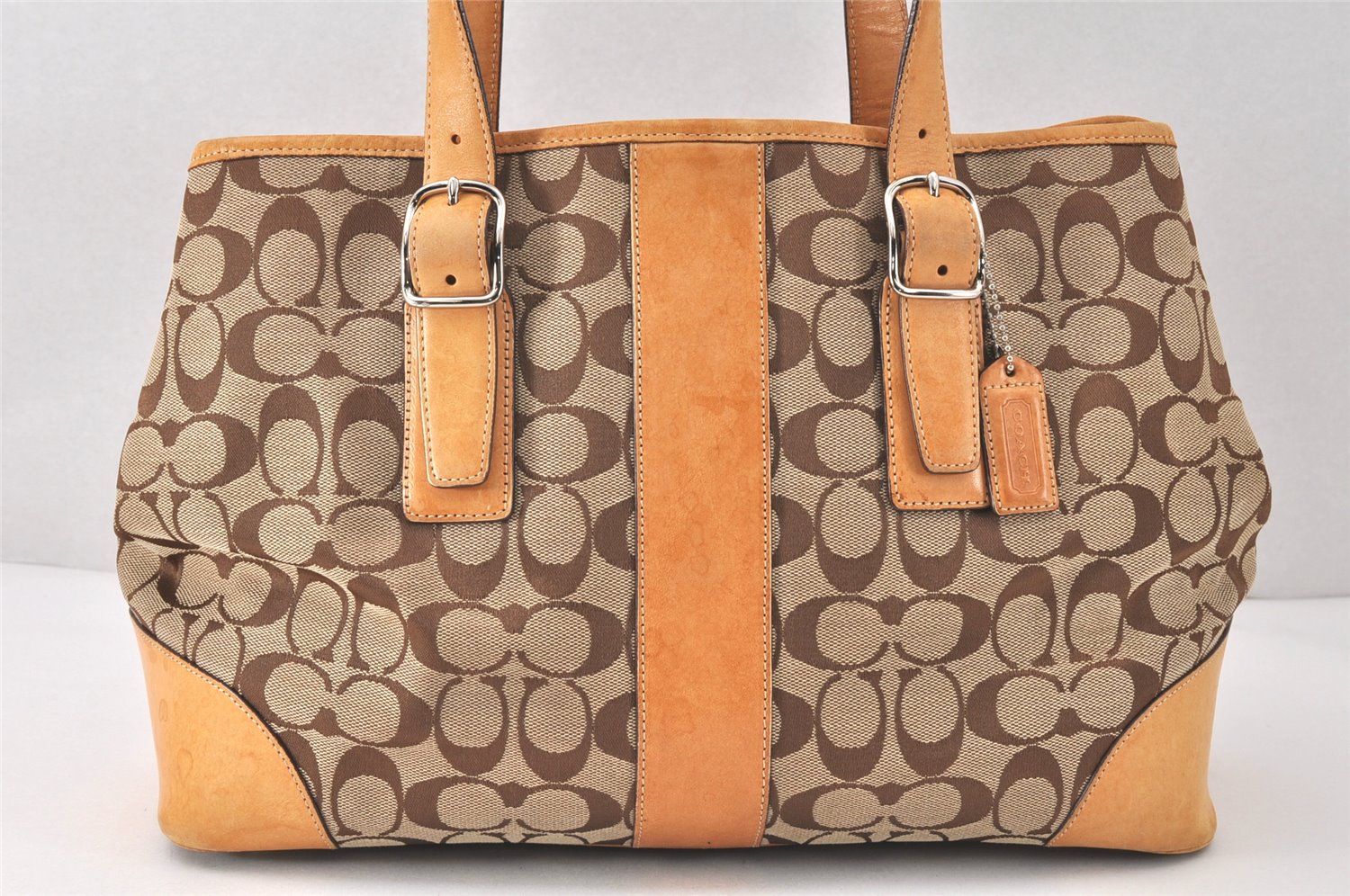 Authentic COACH Signature Shoulder Tote Bag Canvas Leather 6337 Brown 4402K