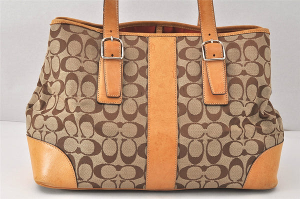 Authentic COACH Signature Shoulder Tote Bag Canvas Leather 6337 Brown 4402K