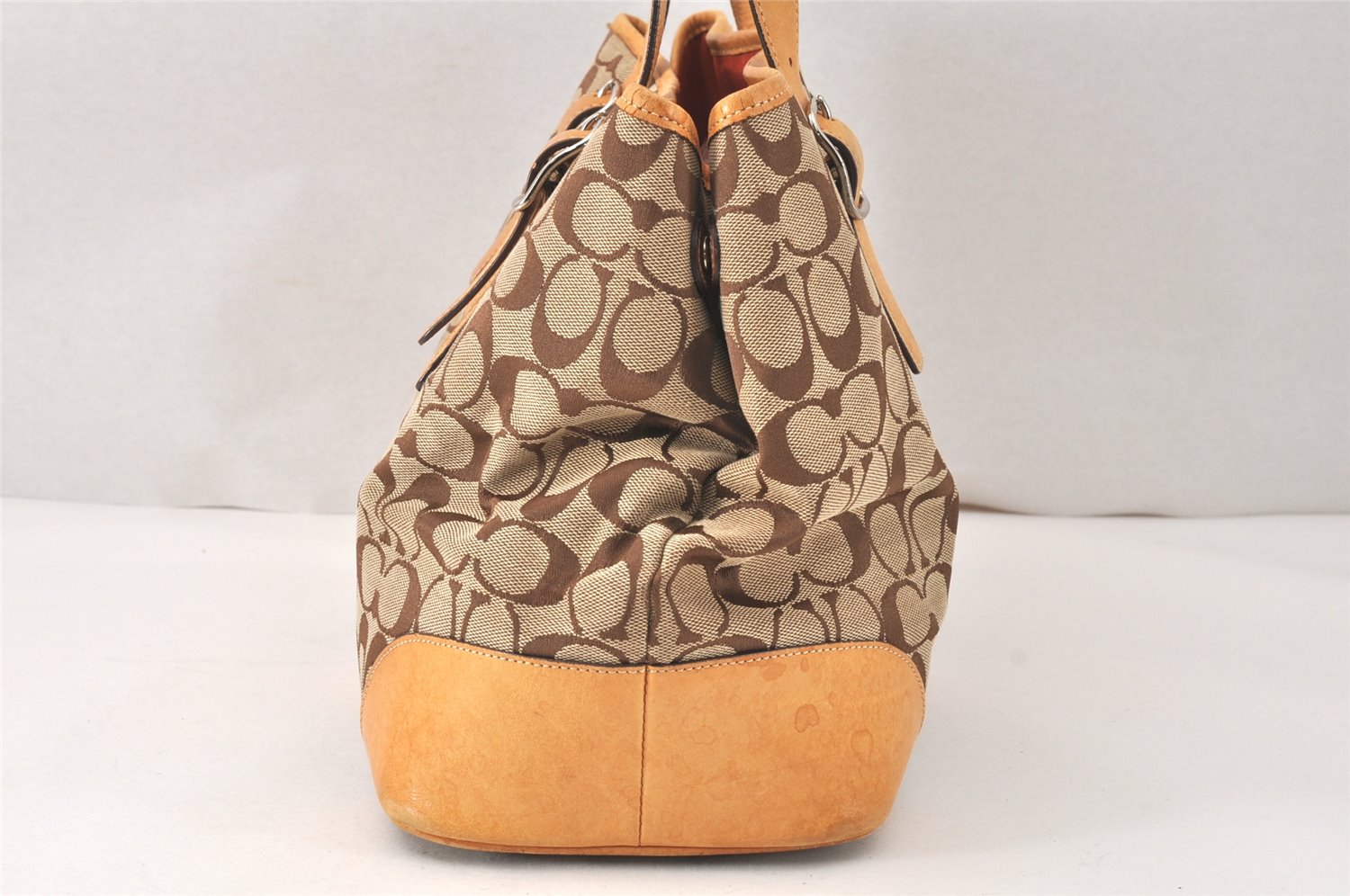 Authentic COACH Signature Shoulder Tote Bag Canvas Leather 6337 Brown 4402K