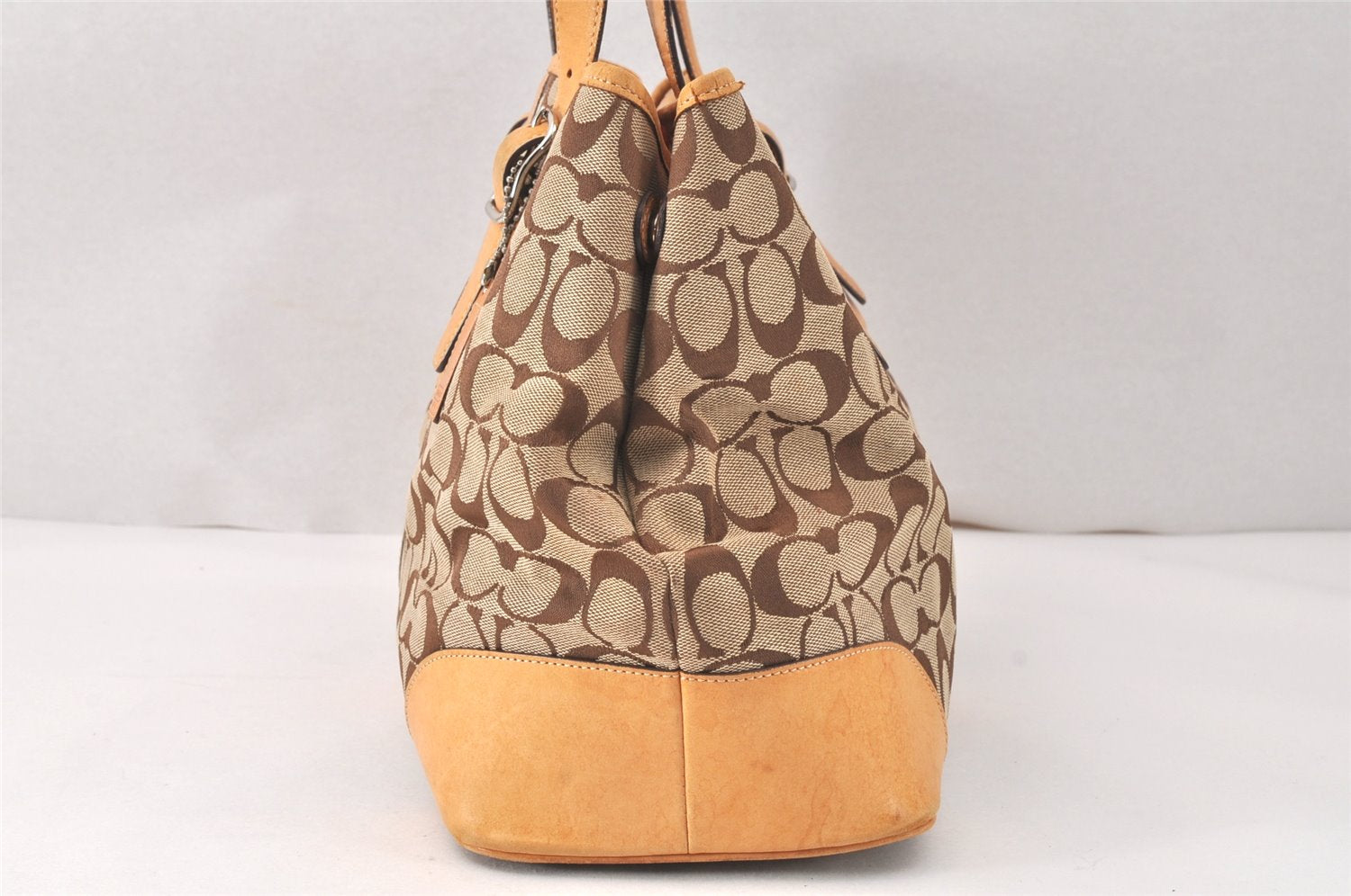 Authentic COACH Signature Shoulder Tote Bag Canvas Leather 6337 Brown 4402K