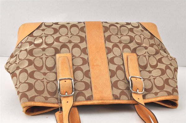 Authentic COACH Signature Shoulder Tote Bag Canvas Leather 6337 Brown 4402K