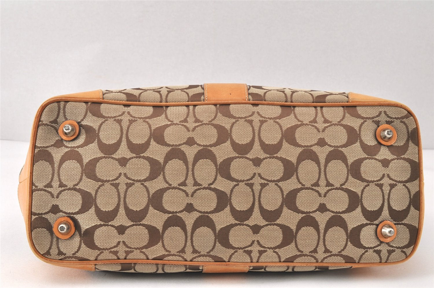 Authentic COACH Signature Shoulder Tote Bag Canvas Leather 6337 Brown 4402K