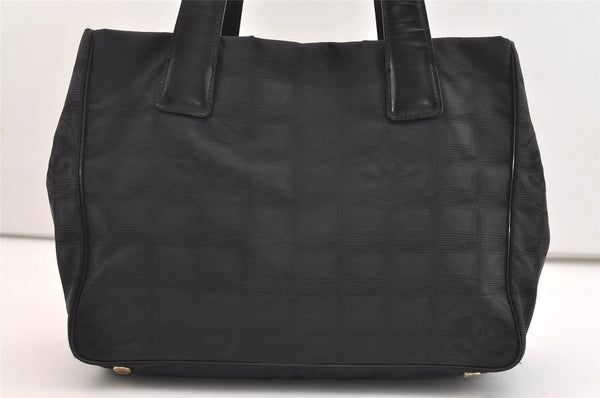 Authentic CHANEL New Travel Line Shoulder Tote Bag Nylon Leather Black 4403J