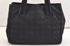 Authentic CHANEL New Travel Line Shoulder Tote Bag Nylon Leather Black 4403J