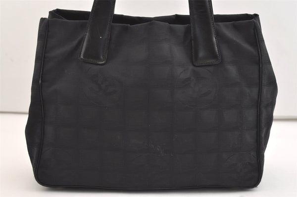 Authentic CHANEL New Travel Line Shoulder Tote Bag Nylon Leather Black 4403J