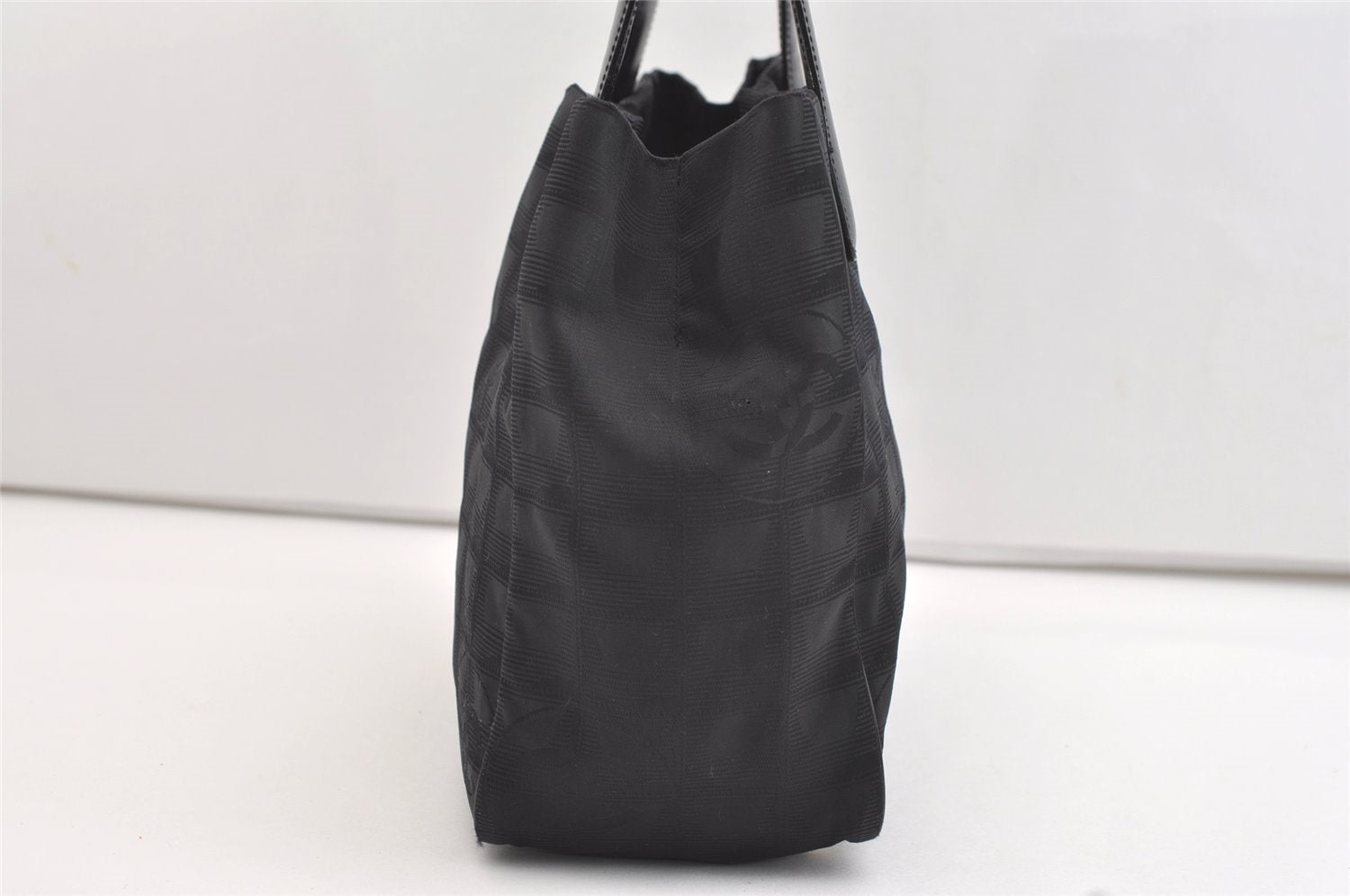 Authentic CHANEL New Travel Line Shoulder Tote Bag Nylon Leather Black 4403J