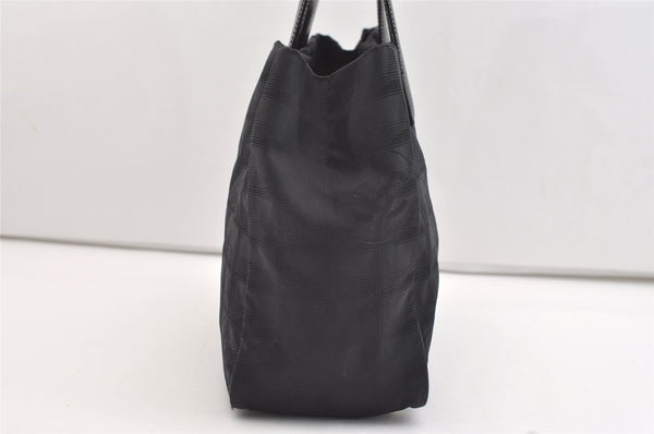 Authentic CHANEL New Travel Line Shoulder Tote Bag Nylon Leather Black 4403J