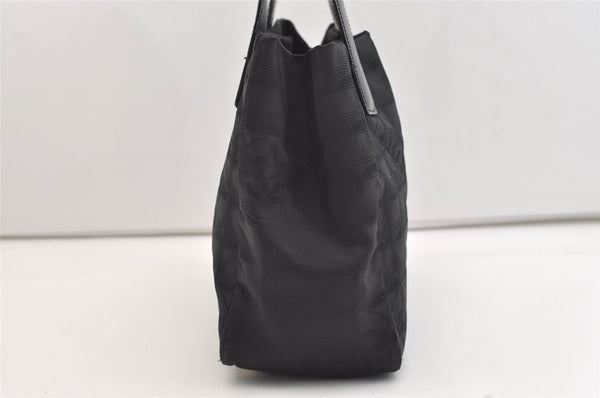 Authentic CHANEL New Travel Line Shoulder Tote Bag Nylon Leather Black 4403J