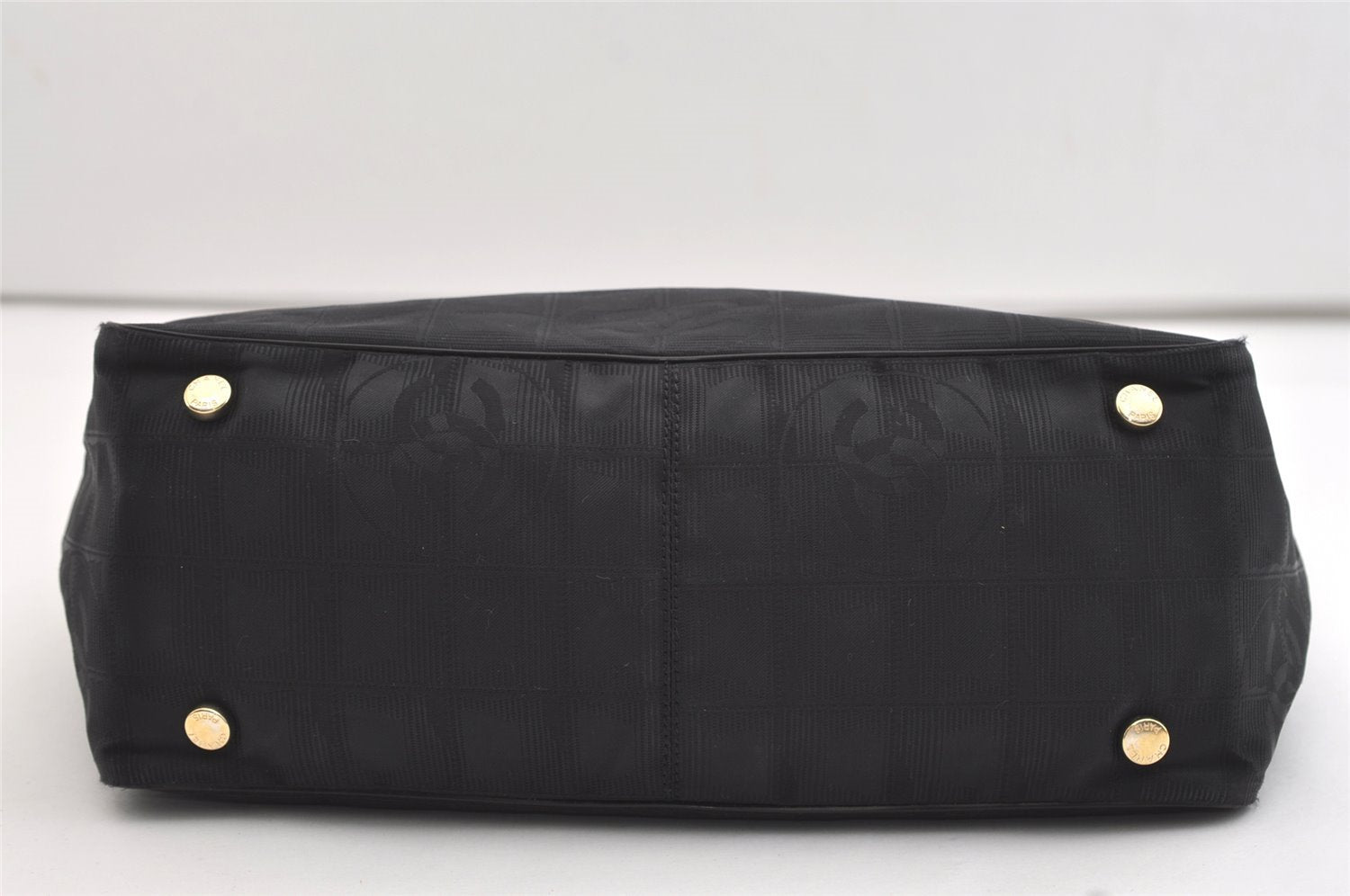 Authentic CHANEL New Travel Line Shoulder Tote Bag Nylon Leather Black 4403J