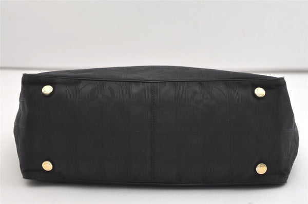 Authentic CHANEL New Travel Line Shoulder Tote Bag Nylon Leather Black 4403J