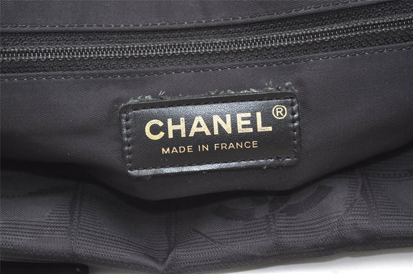 Authentic CHANEL New Travel Line Shoulder Tote Bag Nylon Leather Black 4403J