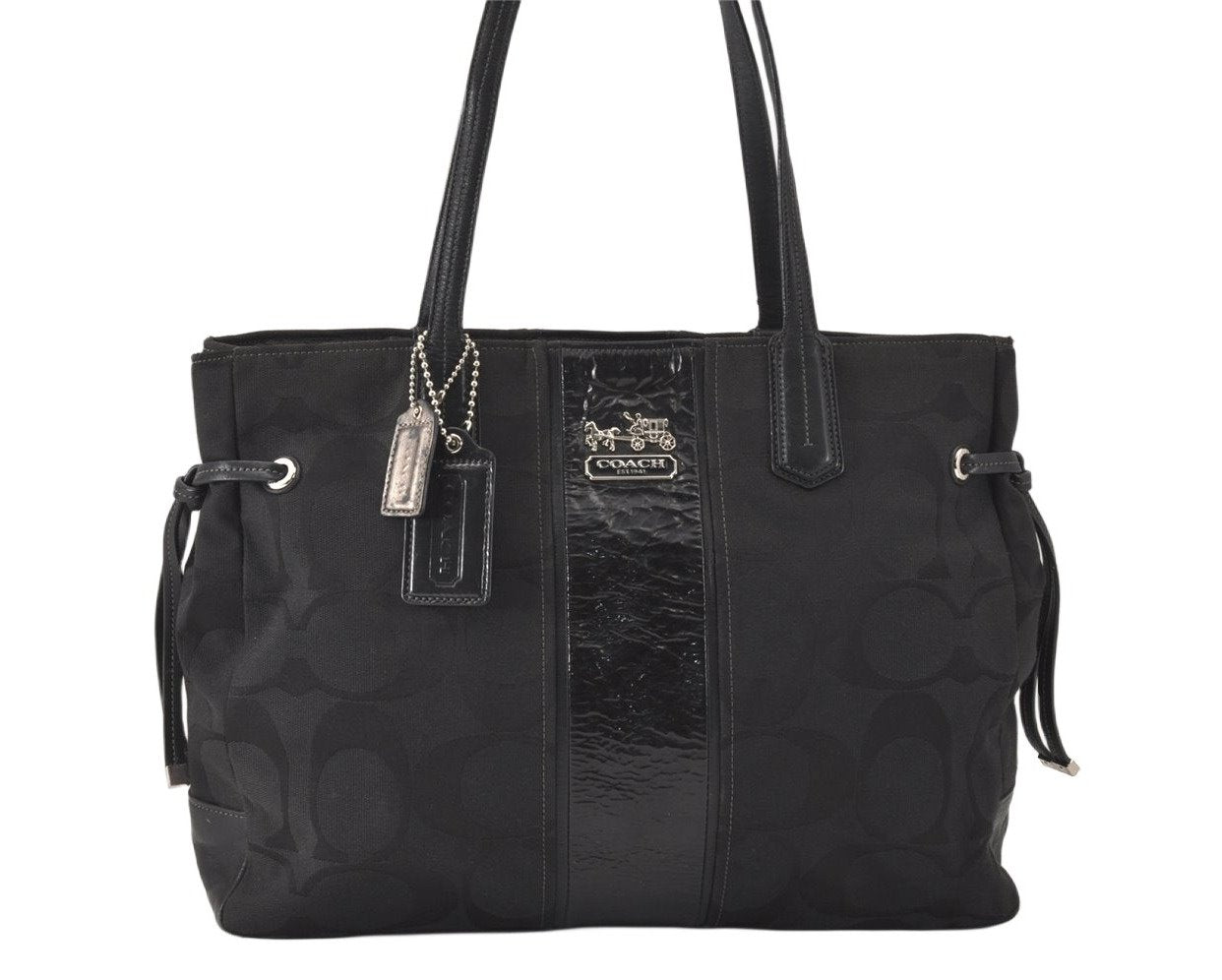Authentic COACH Signature Shoulder Tote Bag Canvas Leather 18967 Black 4403K