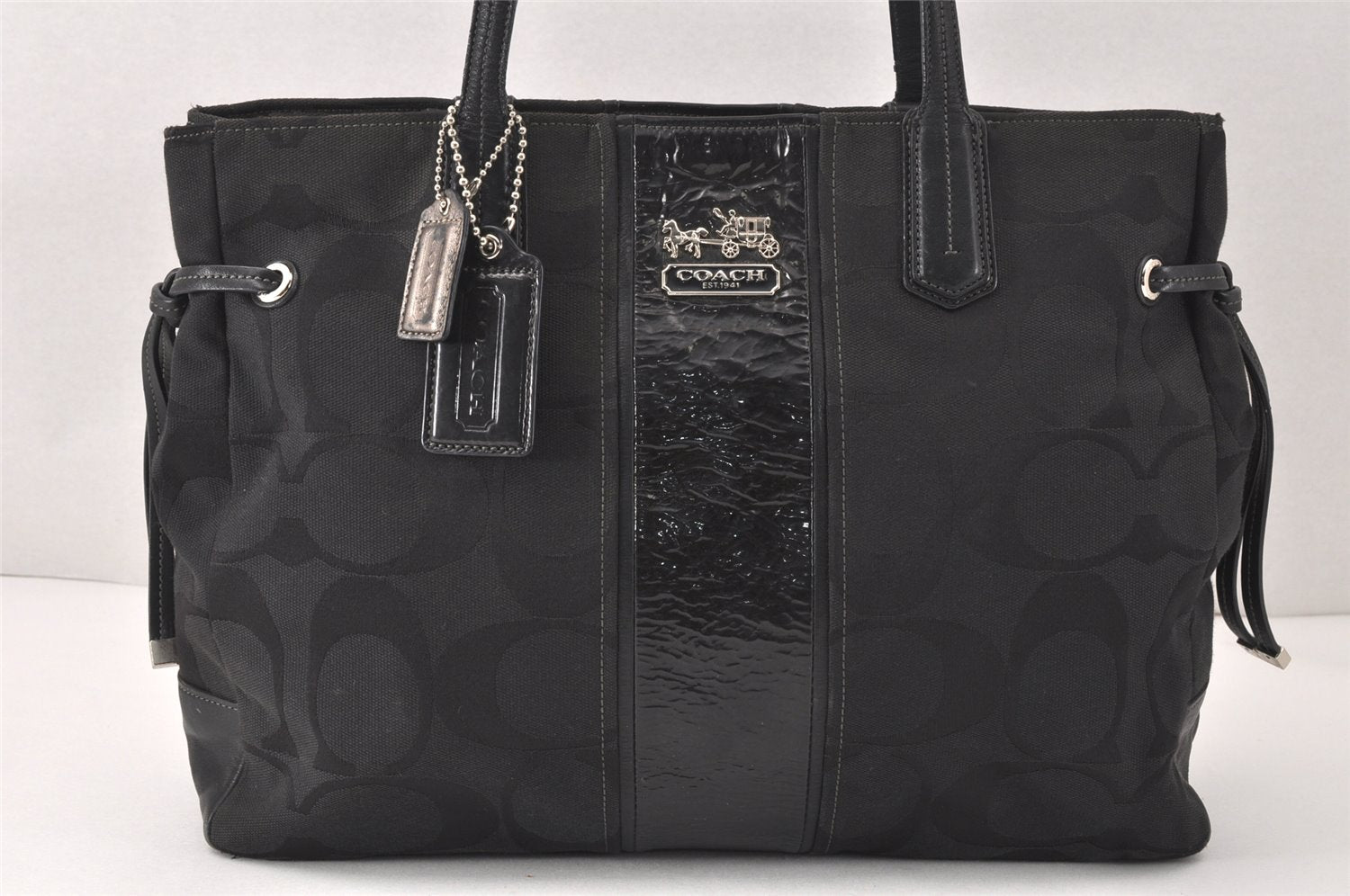 Authentic COACH Signature Shoulder Tote Bag Canvas Leather 18967 Black 4403K