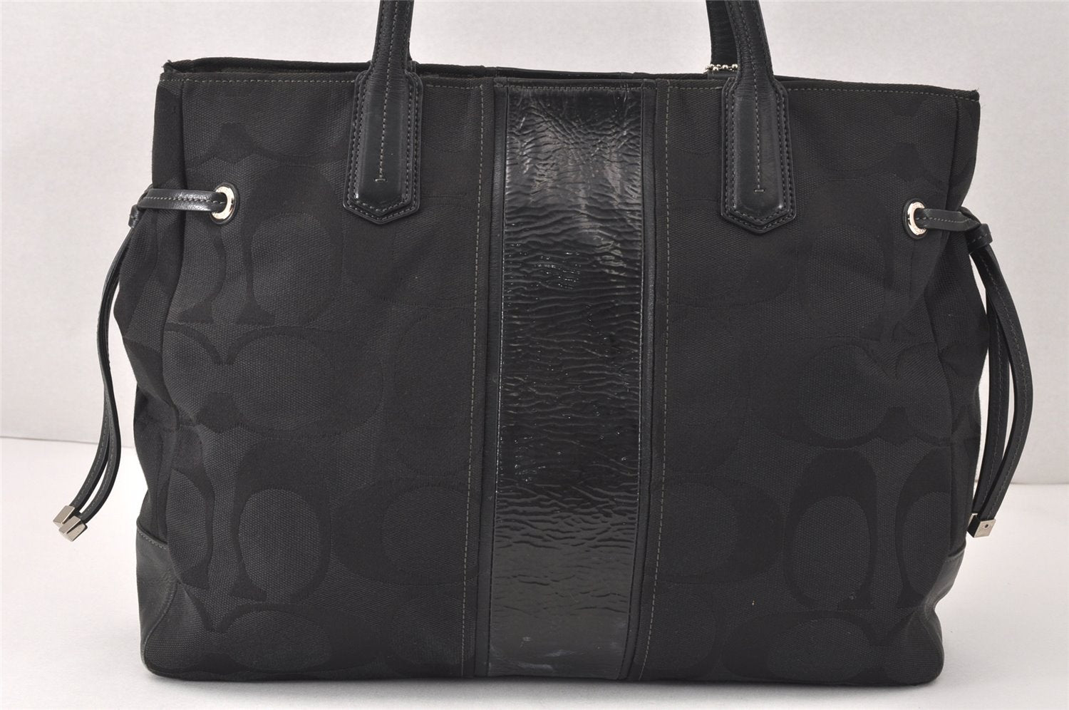 Authentic COACH Signature Shoulder Tote Bag Canvas Leather 18967 Black 4403K