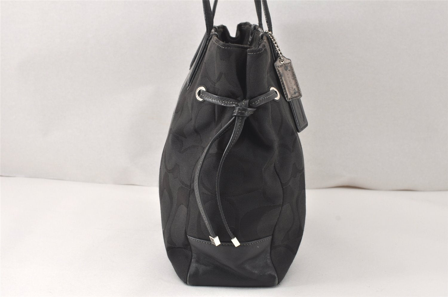 Authentic COACH Signature Shoulder Tote Bag Canvas Leather 18967 Black 4403K